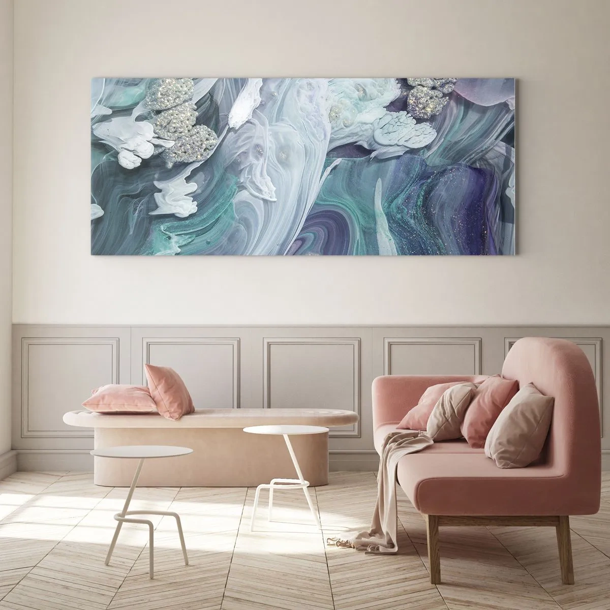 Tablou pe sticlă - Râuri de albastru - 90x30 cm