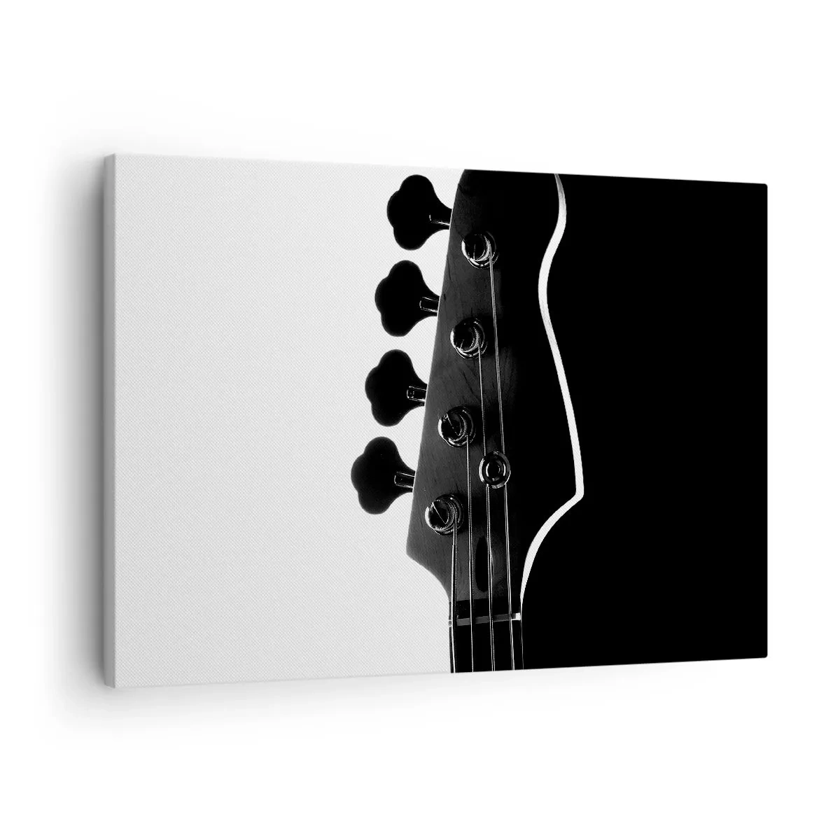 Tablou pe pânză Canvas - Siluetă alb-negru a unei chitare bas - 70x50cm - Tăcere de rock - Decorațiune modernă pentru perete pentru living și dormitor ARTTOR