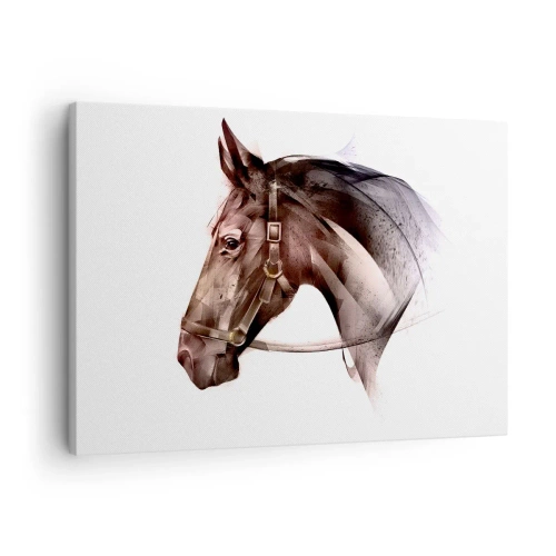 Tablou pe pânză Canvas - Un profil de cal într-o formă artistică delicată pe un fundal alb - 70x50cm - Ce farmec - Decorațiune modernă pentru perete pentru living și dormitor ARTTOR