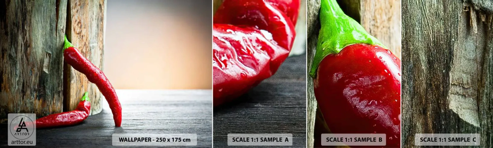 Mostră de Tapet Standard Eco - Red hot chili peppers - Piper, Chilli, Asezonare - 100x30 cm