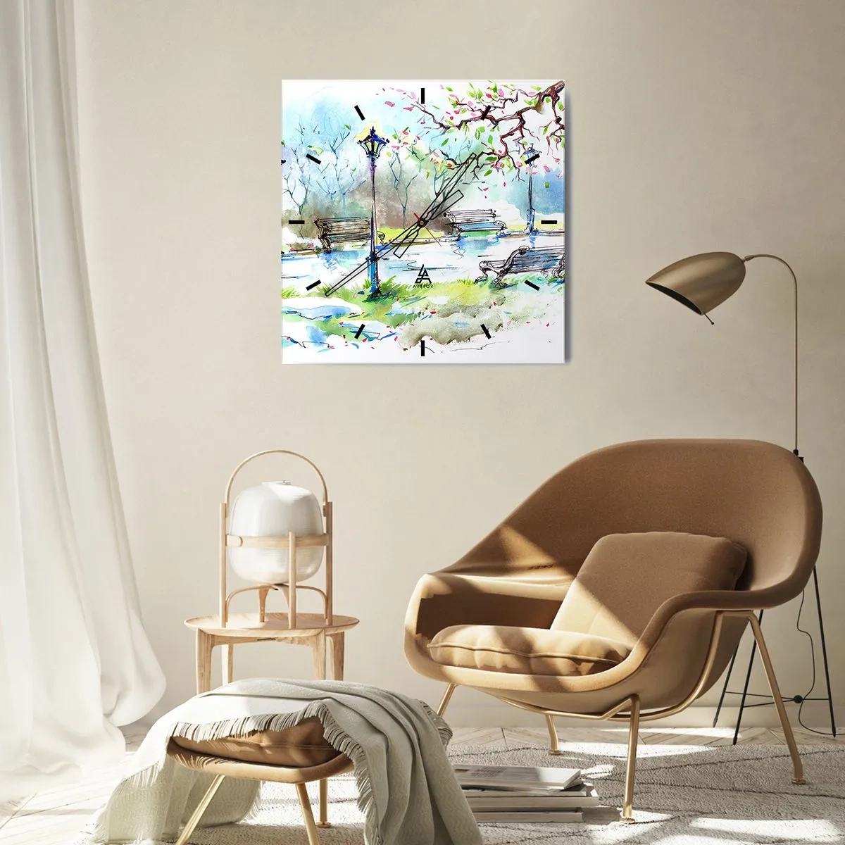 Ceas de perete - Ceas pe sticlă - Magia liniștii din parc - 30x30 cm