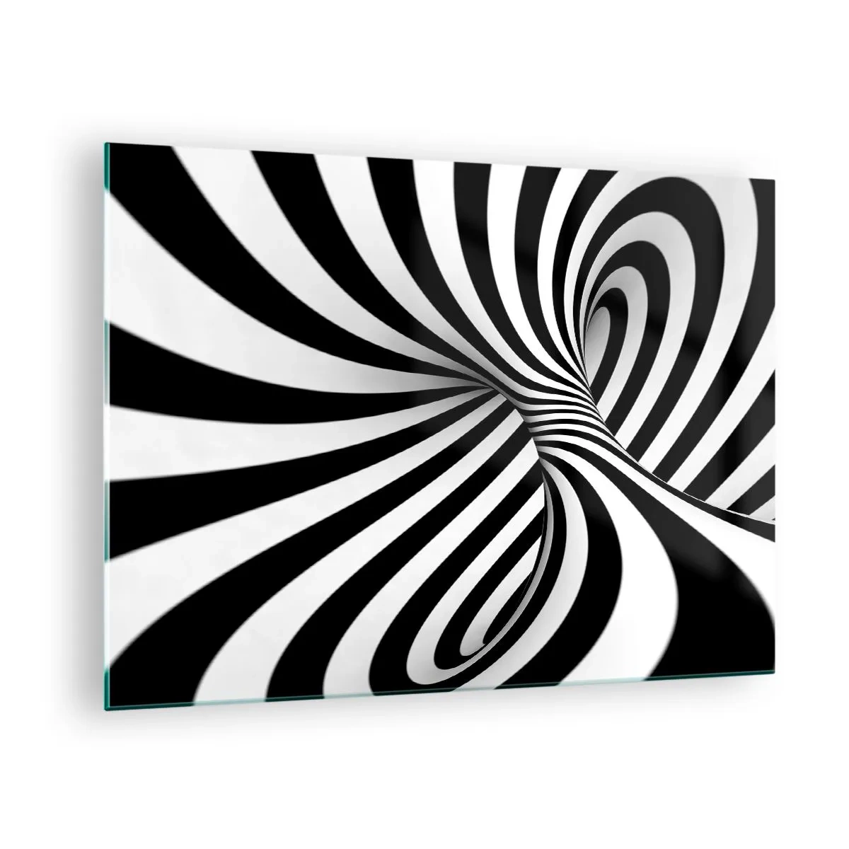 Tablou pe sticlă - O spirală alb-negru creând un efect spațial dinamic. - 70x50cm - Compoziție: spațiul dansator - Decorațiune modernă pentru perete pentru living și dormitor ARTTOR