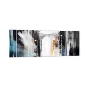 Tablou pe sticlă - Studiu de oraș: arhitectură și mișcare - 90x30 cm
