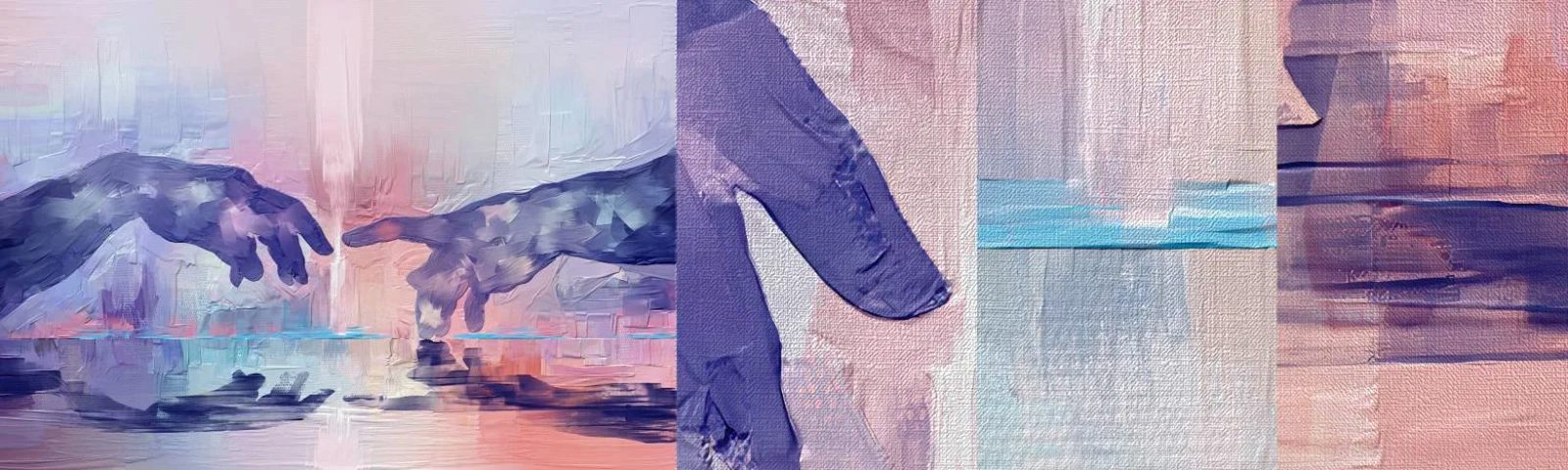 Mostră tapet Premium Canvas - Scânteia divină a vieții - Mâinile, Michelangelo, Bucată - 100x30 cm