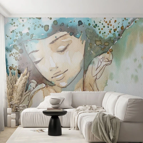 Tapet Autoadeziv Deluxe Sticker - Lady în albastru - Abstracția, Femeie, Chipul de femeie - 250x175 cm