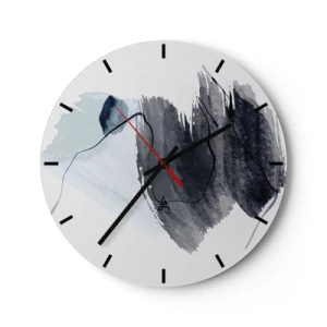 Ceas de perete - Ceas pe sticlă - Pete de acuarelă albastru închis pe un fundal deschis - 30x30cm - Intensitate și mișcare - Decorațiune modernă pentru perete pentru living, bucătărie și dormitor ARTTOR