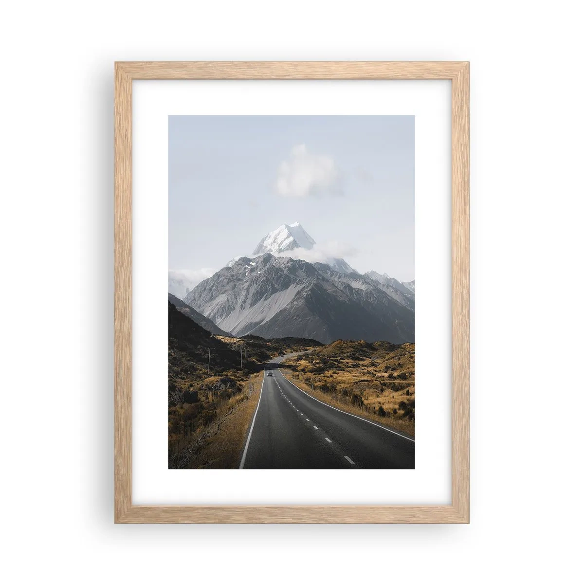 Poster în ramă de stejar deschis - Drumul spre inima munților - 30x40 cm