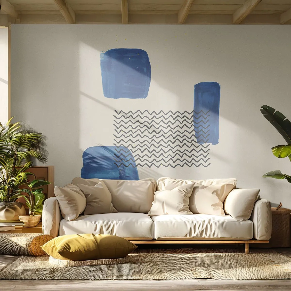 Tapet Standard Eco - Abstracție cu pensule albastre - 100x70cm - Cvartet abstract - Decorațiune modernă pentru perete pentru living și dormitor ARTTOR