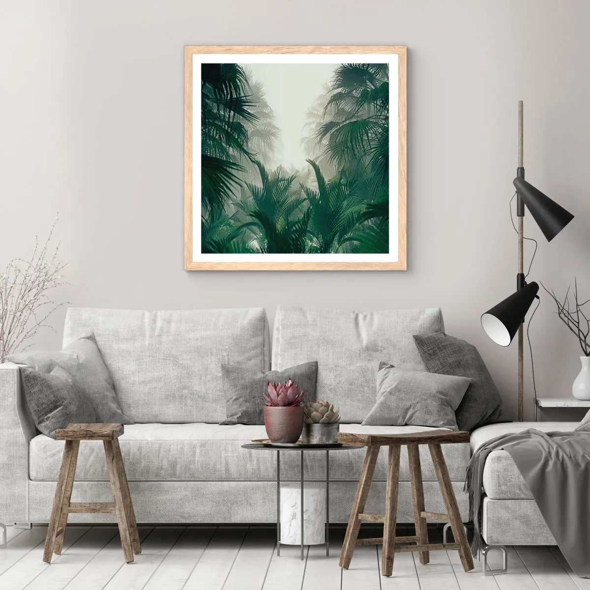Poster în ramă de stejar deschis - Mister tropical - 60x60 cm
