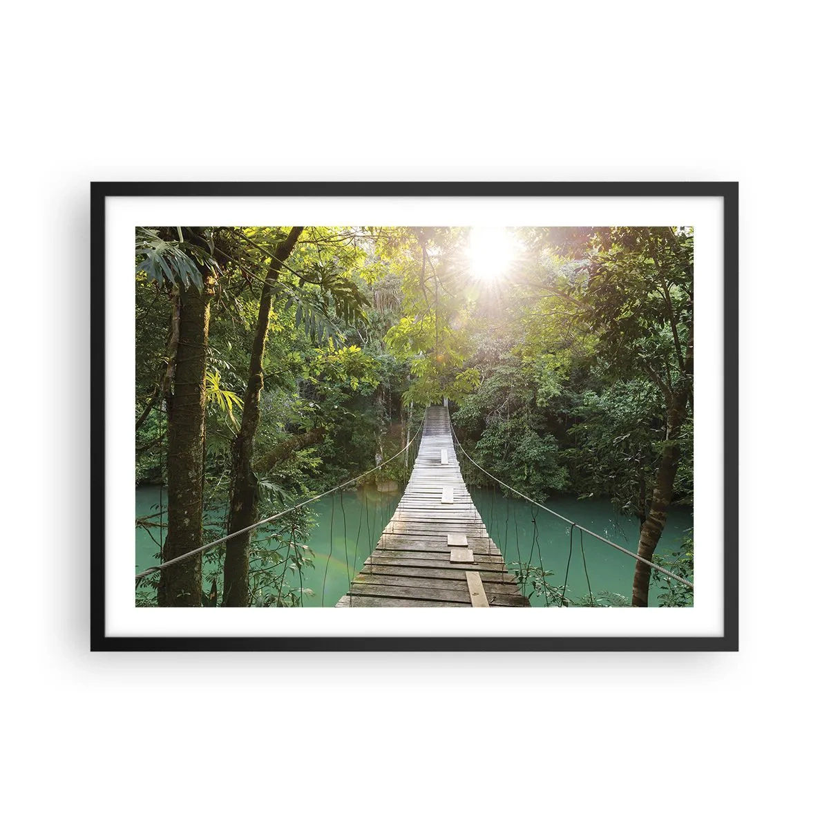 Poster în ramă neagră - Peste apa de azur spre pădurea de azur - 70x50 cm