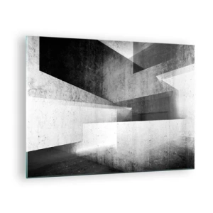 Tablou pe sticlă - Forme geometrice din beton în tonuri de alb și negru - 70x50cm - Structura spațiului - Decorațiune modernă pentru perete pentru living și dormitor ARTTOR