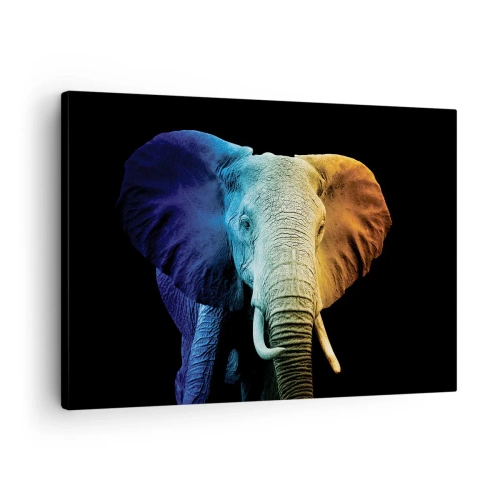 Tablou pe pânză Canvas - Portret de elefant în culorile curcubeului - 70x50cm - Excentric, nu ciudat - Decorațiune modernă pentru perete pentru living și dormitor ARTTOR
