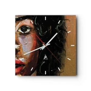 Ceas de perete - Ceas pe sticlă - Negru și strălucire - 30x30 cm