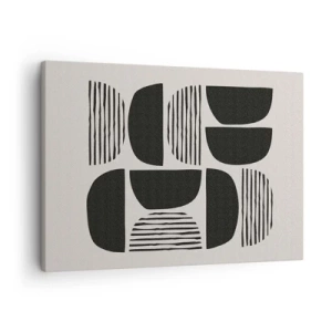 Tablou pe pânză Canvas - Geometrie cu semicercuri și linii negre pe fundal deschis - 70x50cm - Jumătăți necomplete - Decorațiune modernă pentru perete pentru living și dormitor ARTTOR