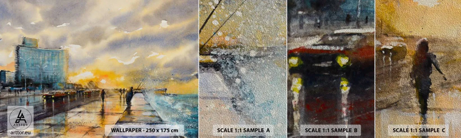 Mostră tapet Premium Sand - Viața pe țărm - Peisaj, Bucată, Apus de soare - 100x30 cm