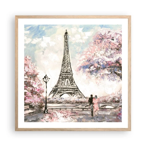 Poster în ramă de stejar deschis - Plimbare în aprilie la Paris - 60x60 cm