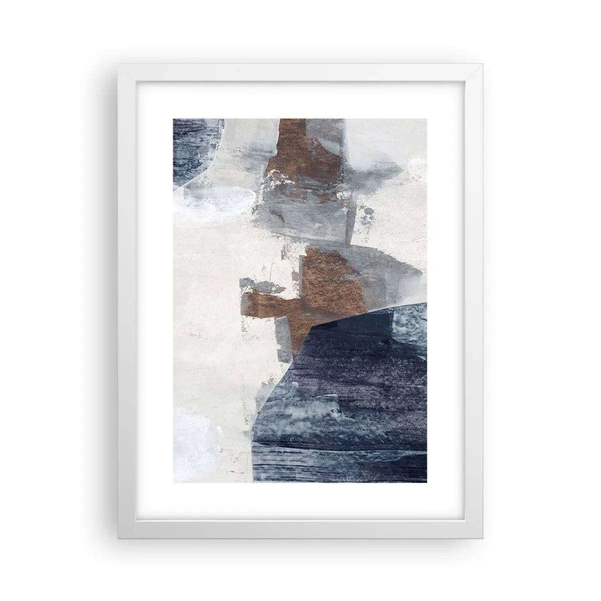 Poster în ramă albă - Forme albastre-maronii - 30x40 cm