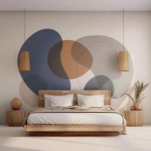 Tapet Standard Eco - Forme abstracte în nuanțe de albastru marin și maro - 100x70cm - Picături de culoare - Decorațiune modernă pentru perete pentru living și dormitor ARTTOR