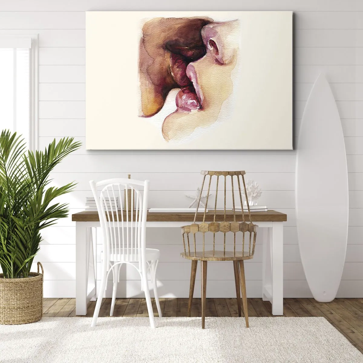 Tablou pe pânză Canvas - O pictură în acuarelă a unui prim-plan al unei fețe - 70x50cm - Ca ziua și noaptea, ca cerul și pământul - Decorațiune modernă pentru perete pentru living și dormitor ARTTOR