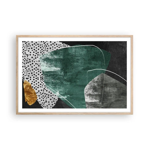 Poster în ramă de stejar deschis - Abstracție colorată cu fulgi de aur - 91x61 cm