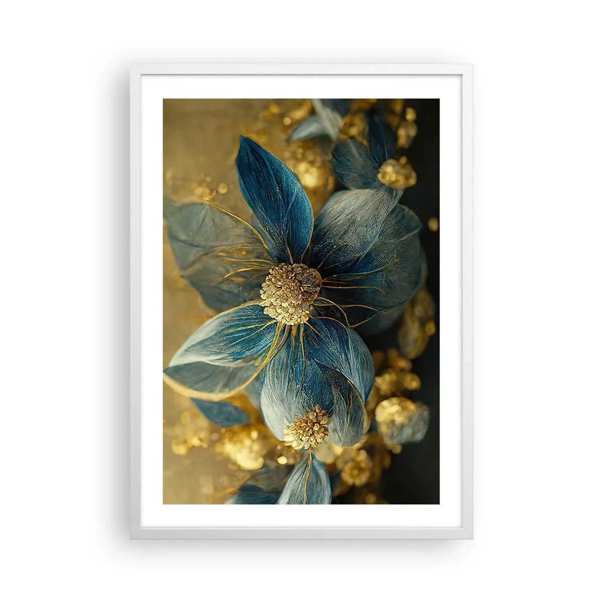 Poster în ramă albă - Floare cu aur - 50x70 cm