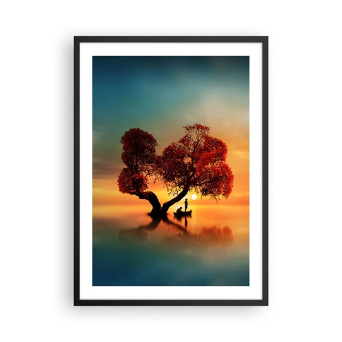 Poster în ramă neagră - Copac în formă de inimă la apus - 50x70cm - Lume îndepărtată și tăcută - Decorațiune modernă pentru perete pentru living și dormitor ARTTOR