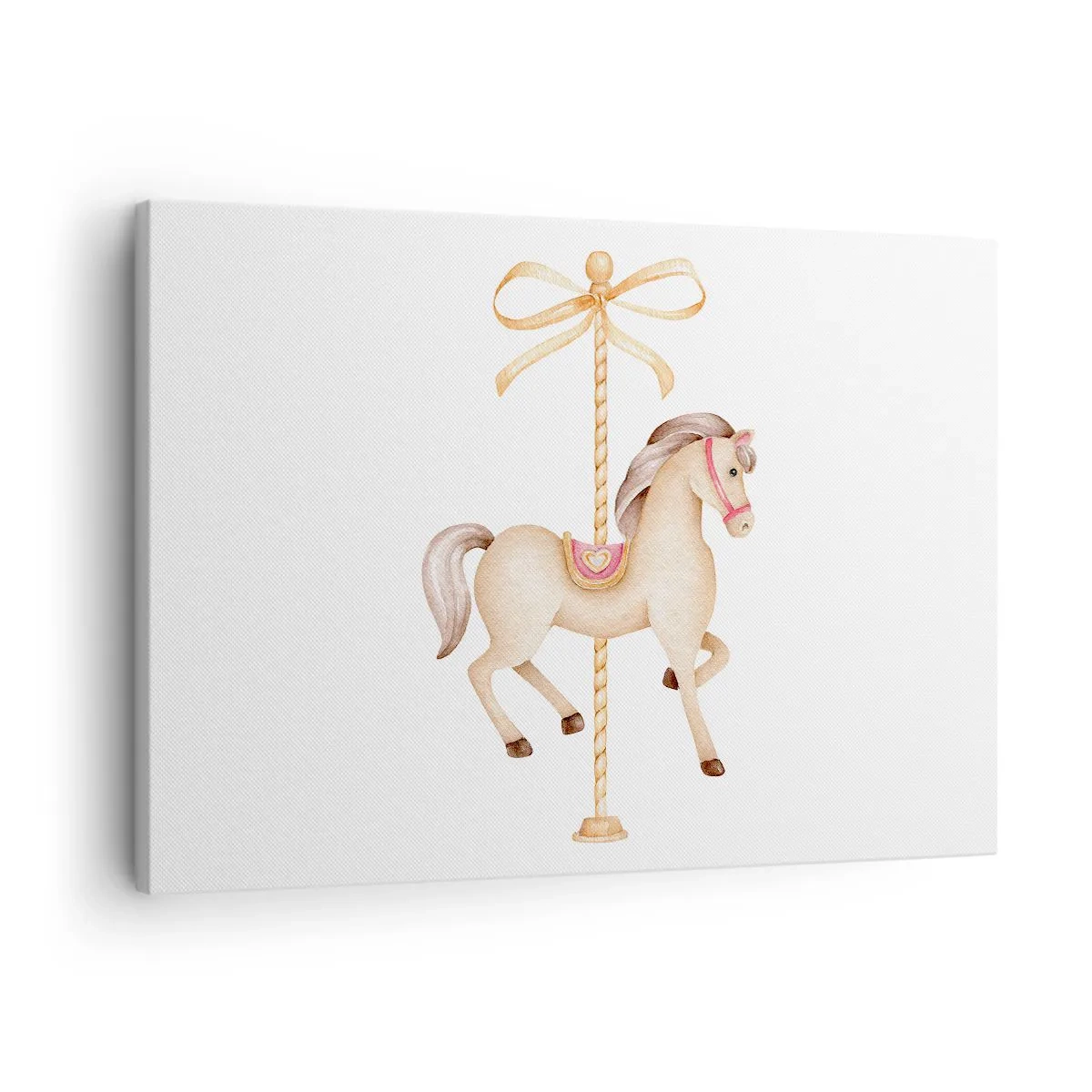 Tablou pe pânză Canvas - Un cal de carusel cu o fundă în pasteluri delicate - 70x50cm - Într-un trap grațios - Decorațiune modernă pentru perete pentru living și dormitor ARTTOR