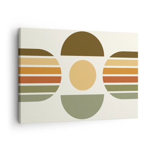 Tablou pe pânză Canvas - Compoziție geometrică cu semicercuri și dungi în tonuri pământii - 70x50cm - În culorile pământului - Decorațiune modernă pentru perete pentru living și dormitor ARTTOR