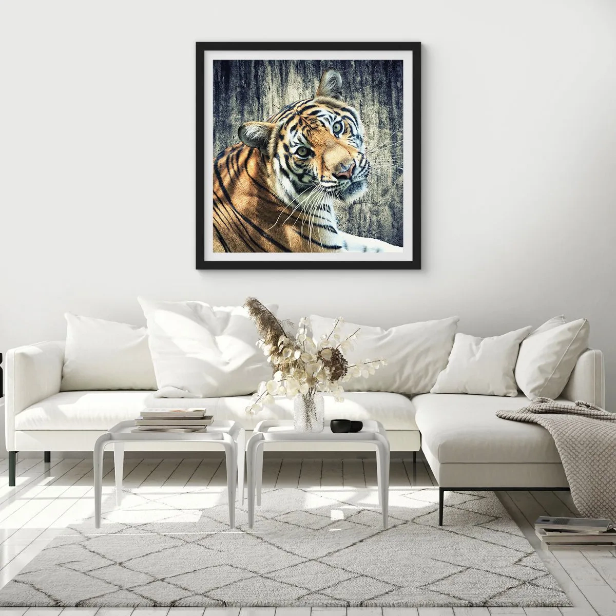 Poster în ramă neagră - Portret în fluxuri de lumină - 60x60 cm