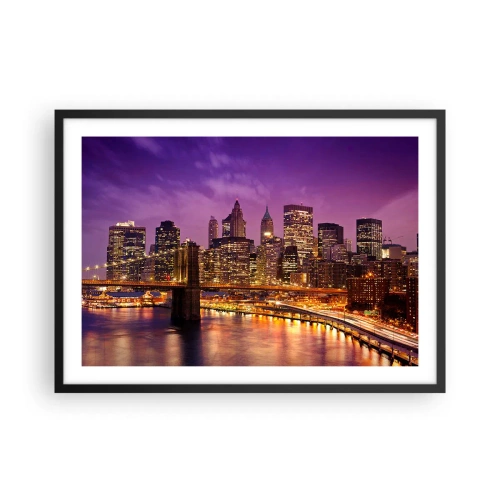 Poster în ramă neagră - Manhathannul mov-auriu - 70x50 cm