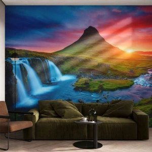 Tapet Premium Sand - Islanda - foc și apă - Peisaj, Islanda, Kirkjufellsfoss - 300x210 cm