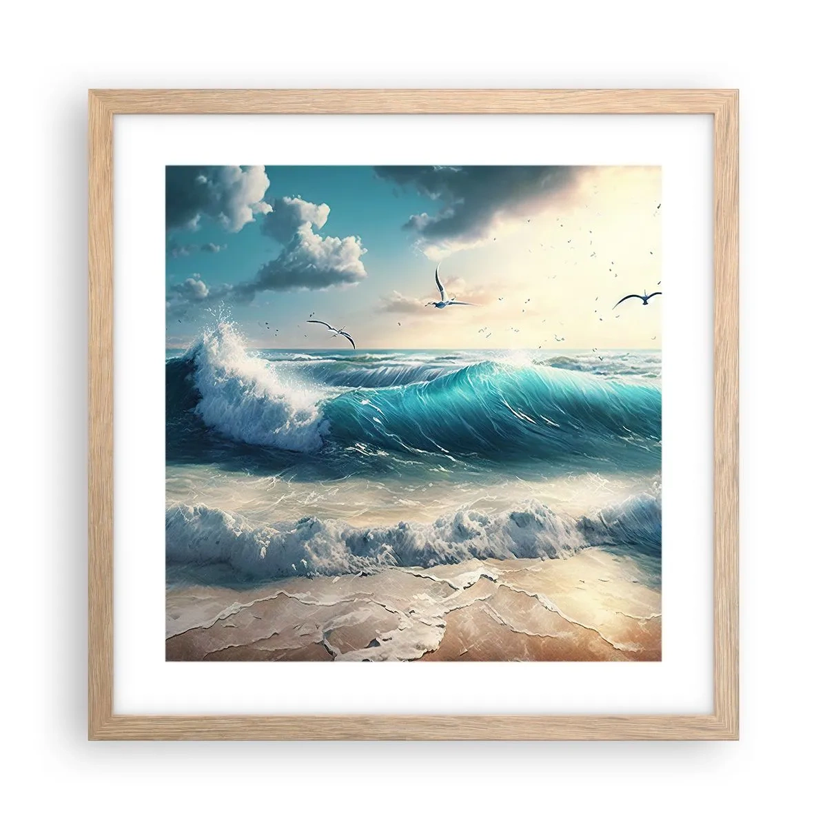 Poster în ramă de stejar deschis - Sunetul valurilor doar pentru tine - 40x40 cm