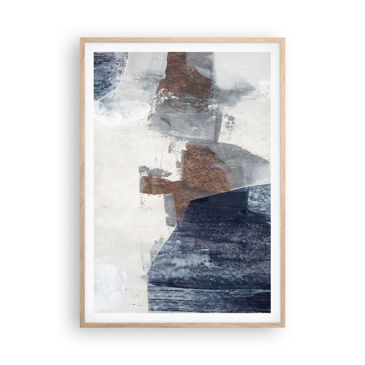 Poster în ramă de stejar deschis - Forme albastre-maronii - 70x100 cm