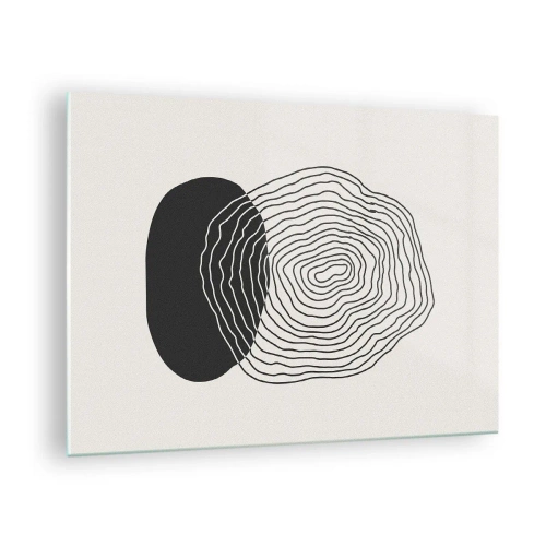 Tablou pe sticlă - Model abstract cu ovale și linii alb-negru - 70x50cm - Persistență și vibrațiile - Decorațiune modernă pentru perete pentru living și dormitor ARTTOR