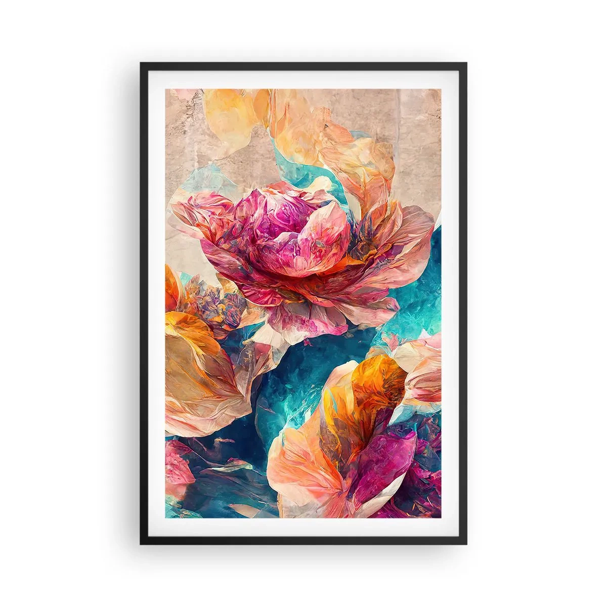 Poster în ramă neagră - Splendoarea colorată a buchetului de flori - 61x91 cm