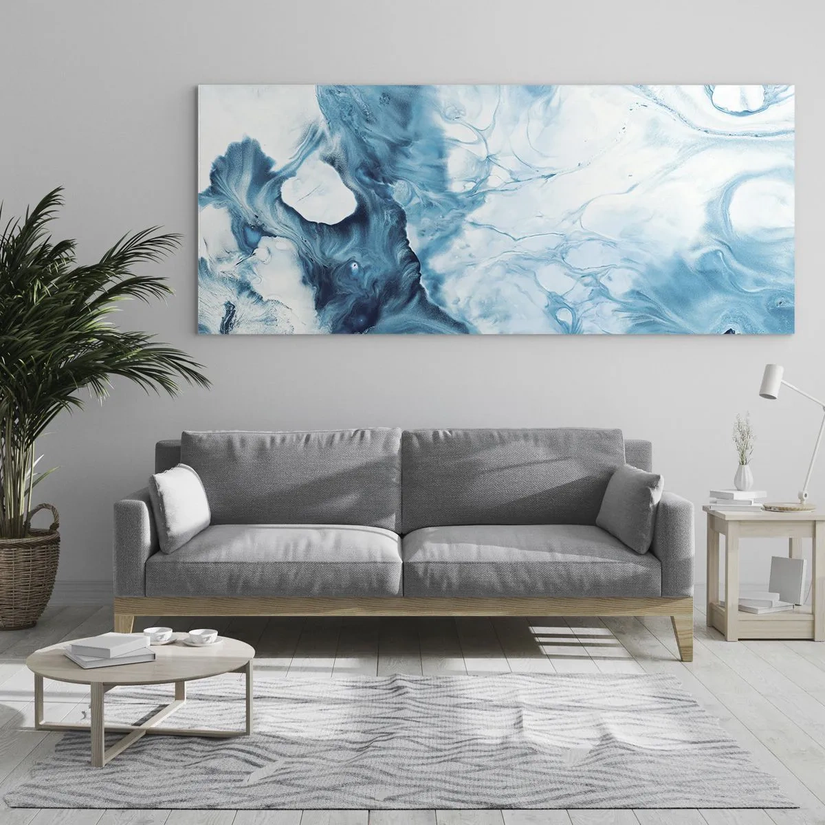Tablou pe sticlă - Concert de nuanțe de albastru - 140x50 cm