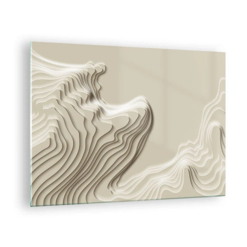 Tablou pe sticlă - Abstracție minimalistă cu linii topografice pe un fundal bej. - 70x50cm - Topografia artei - Decorațiune modernă pentru perete pentru living și dormitor ARTTOR