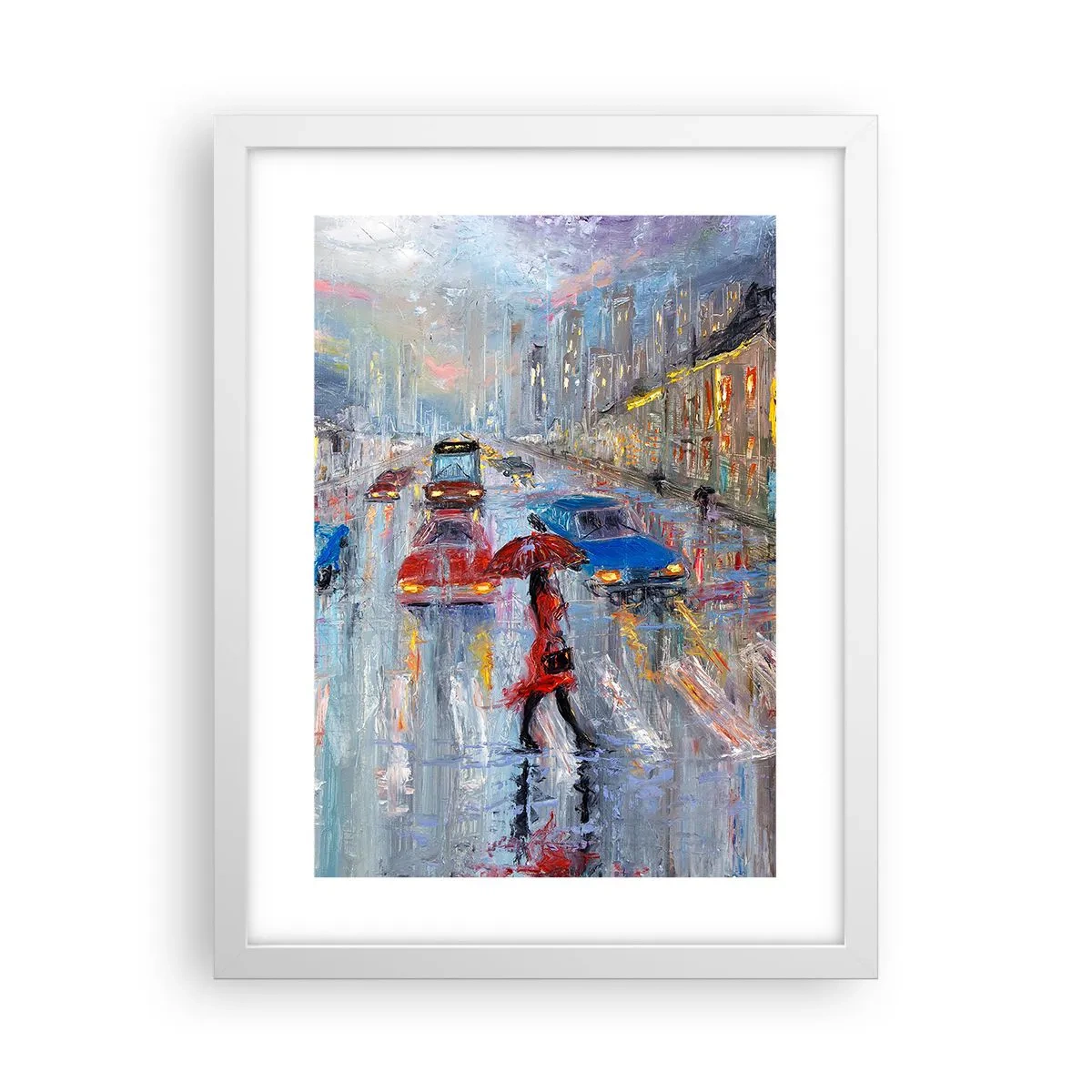 Poster în ramă albă - O după-amiază ploioasă în oraș - 30x40 cm