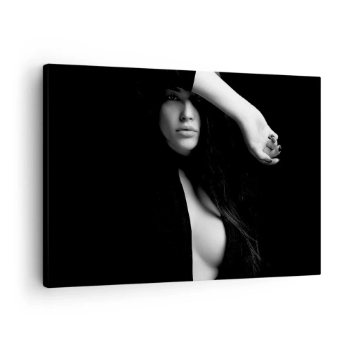 Tablou pe pânză Canvas - Portret elegant al unei femei în alb și negru - 70x50cm - Școala de seducție - Decorațiune modernă pentru perete pentru living și dormitor ARTTOR
