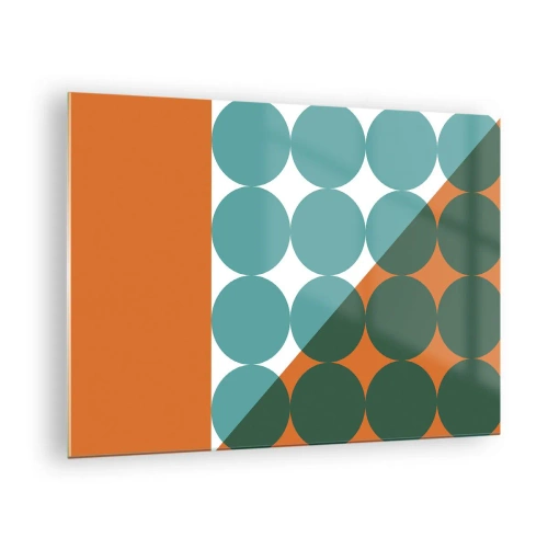 Tablou pe sticlă - Compoziție geometrică abstractă cu cercuri și un triunghi - 70x50cm - Sus și pe diagonală - Decorațiune modernă pentru perete pentru living și dormitor ARTTOR