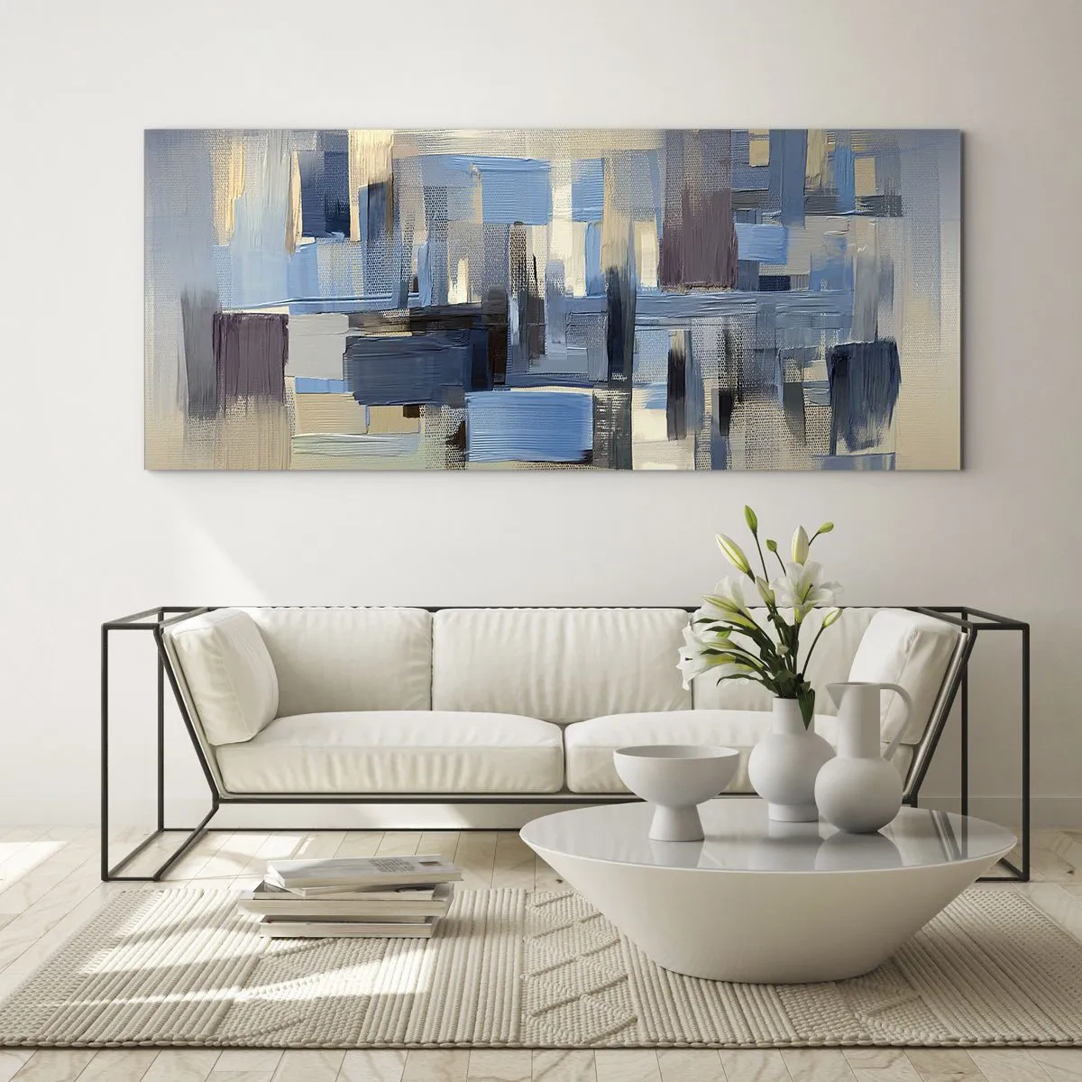 Tablou pe sticlă - Construcție albastră - 100x40 cm