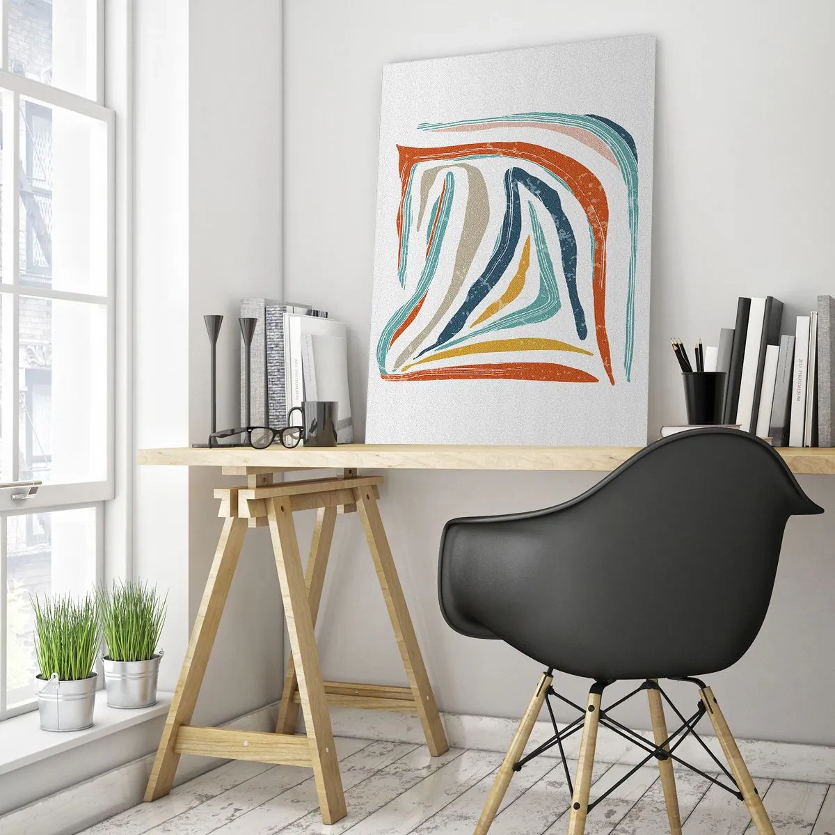Tablou pe sticlă - Abstracție prietenoasă și zâmbitoare - 50x70 cm