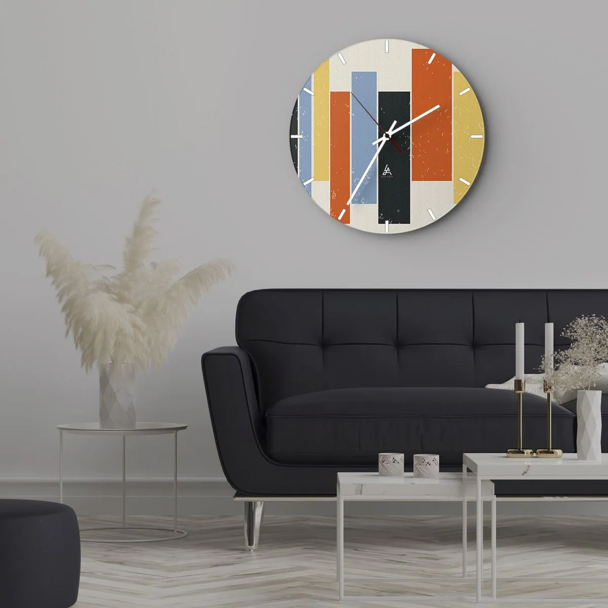Ceas de perete - Ceas pe sticlă - Dungi retro verticale în culori calde - 30x30cm - Înregistrare muzicală - Decorațiune modernă pentru perete pentru living, bucătărie și dormitor ARTTOR