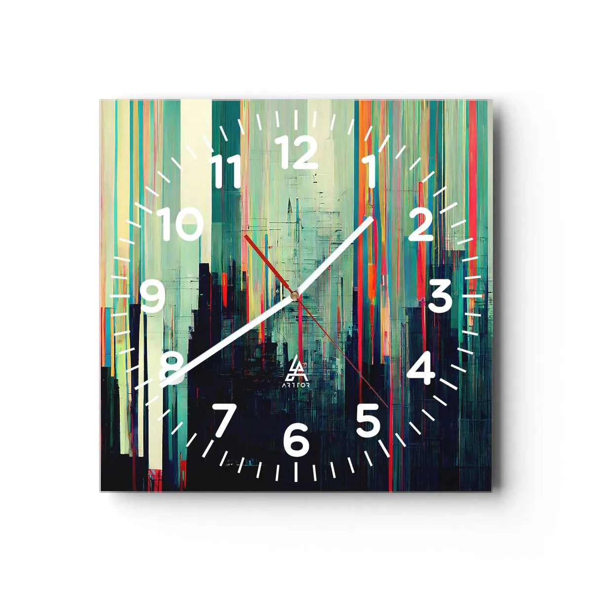 Ceas de perete - Ceas pe sticlă - Oraș futurist - 40x40 cm