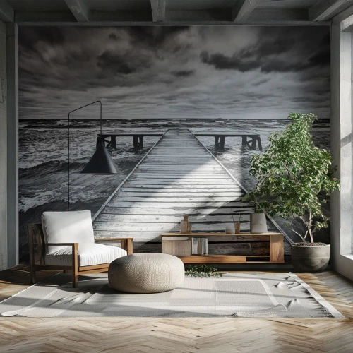 Tapet Premium Canvas - Aștept ca vântul să fugărească... - Peisaj, Pod de lemn, Mare - 100x70 cm