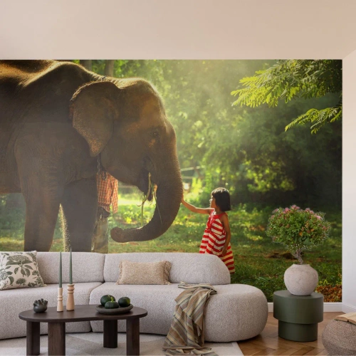 Tapet Autoadeziv Deluxe Sticker - Puterea prieteniei - Animale, Elefant, Fată - 100x70 cm
