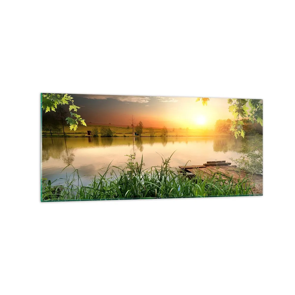 Tablou pe sticlă - Peisaj într-un cadru verde - 120x50 cm