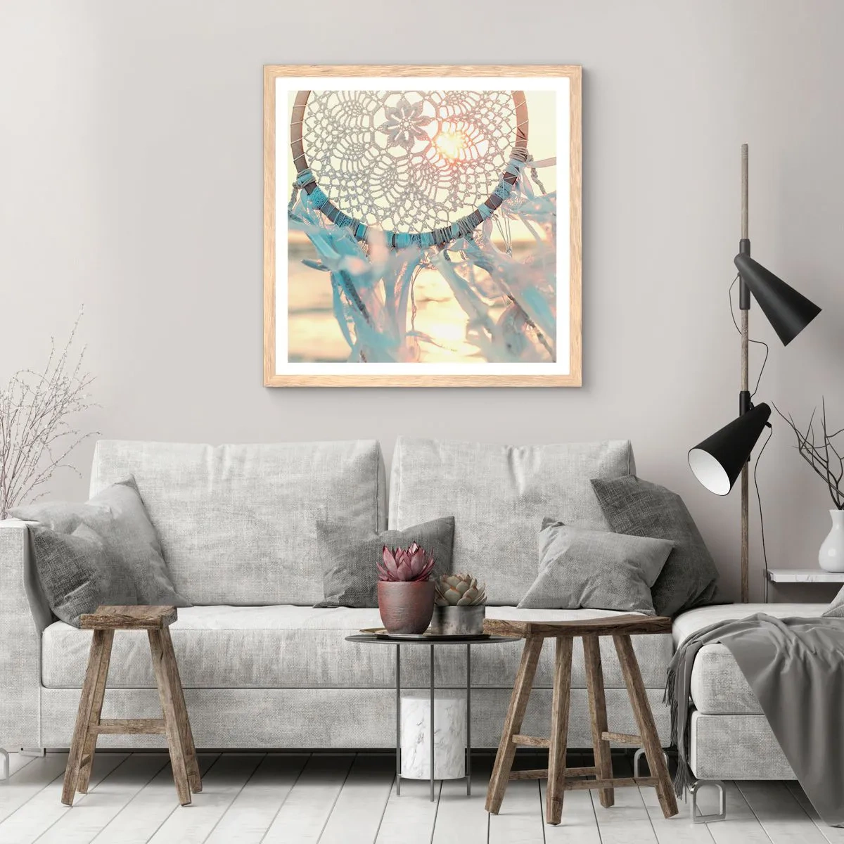 Poster în ramă de stejar deschis - Totem de dantelă - 60x60 cm
