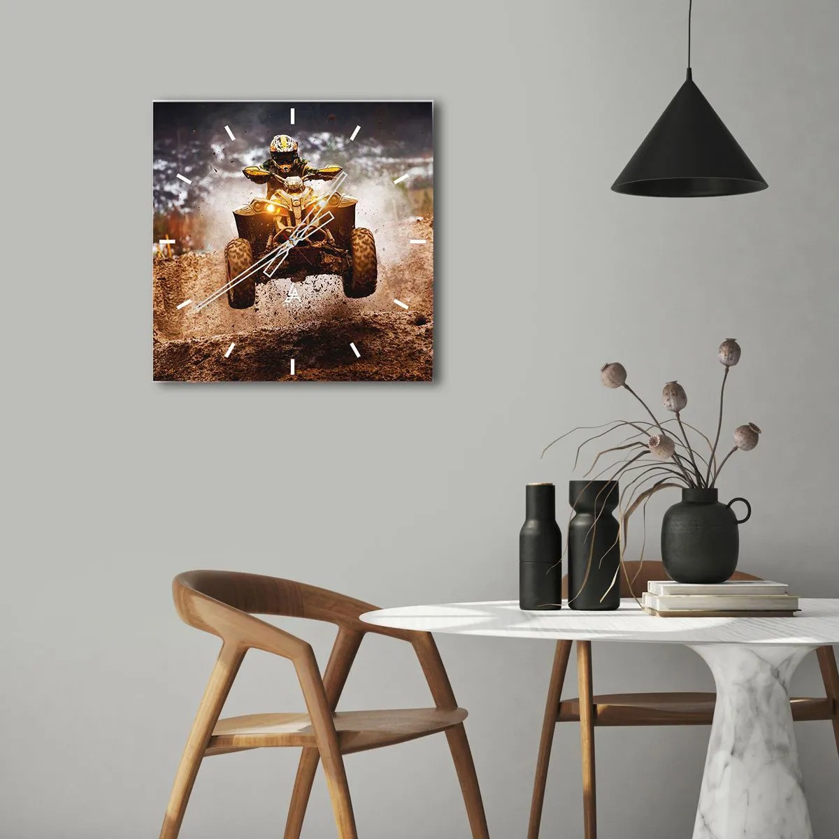 Ceas de perete - Ceas pe sticlă - No risk no fun - 30x30 cm