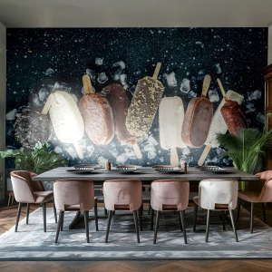 Tapet Standard Eco - Înghețată pe băț în diverse arome și toppinguri - 100x70cm - Gustul unei veri fierbinți - Decorațiune modernă pentru perete pentru living și dormitor ARTTOR